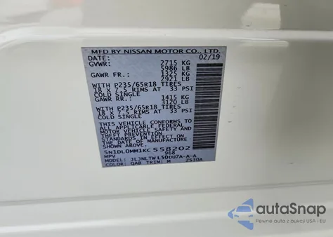 2019 Infiniti Qx60 Luxe z USA, uszkodzony, nr VIN 5N1DL0MM1KC558202